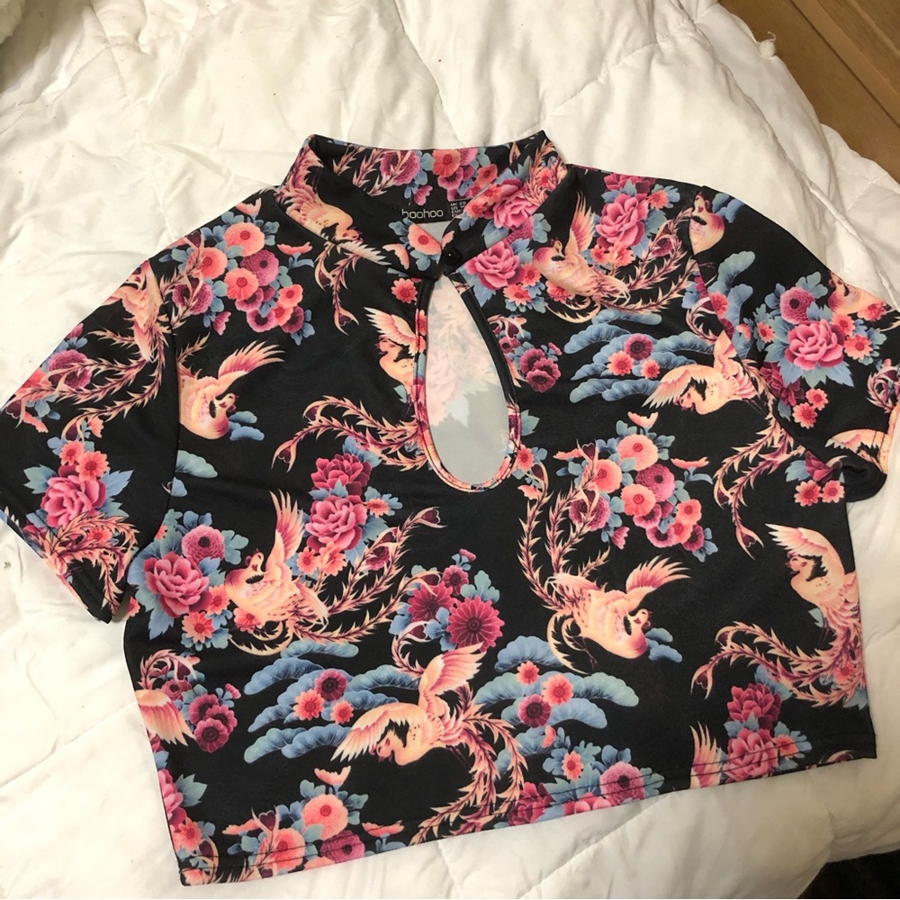 Boohoo Eastern Floral and Bird Blouse